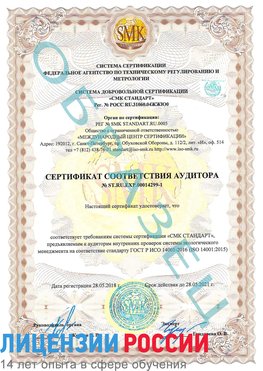 Образец сертификата соответствия аудитора №ST.RU.EXP.00014299-1 Пущино Сертификат ISO 14001